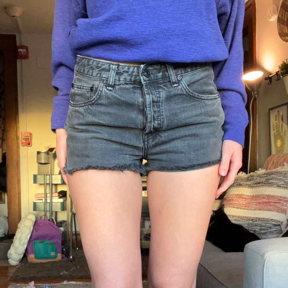 Free People black denim shorts